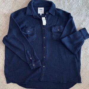 Aerie Women's Navy Button-Down Waffle Shirt